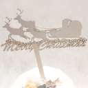 ケーキトッパー Merry Christmas サンタクロース パールシルバー 【 クリスマス 飾り 木製バナー 】