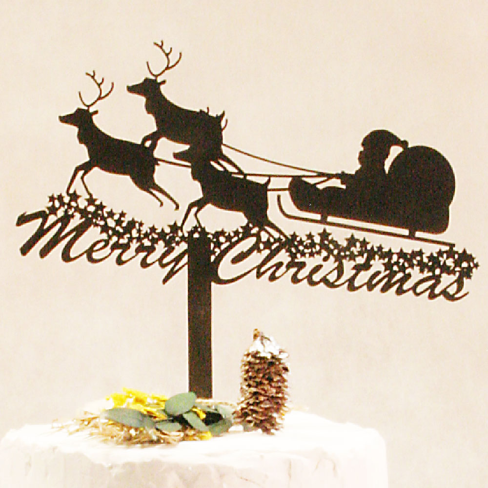 ケーキトッパー Merry Christmas サンタクロース ブラック【 送料込 クリスマス 飾り 木製バナー 】