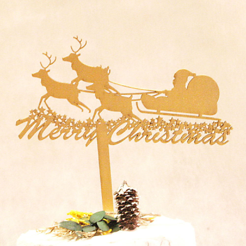 ケーキトッパー Merry Christmas サンタクロース パールゴールド 【 送料込 クリスマス 飾り 木製バナー 】